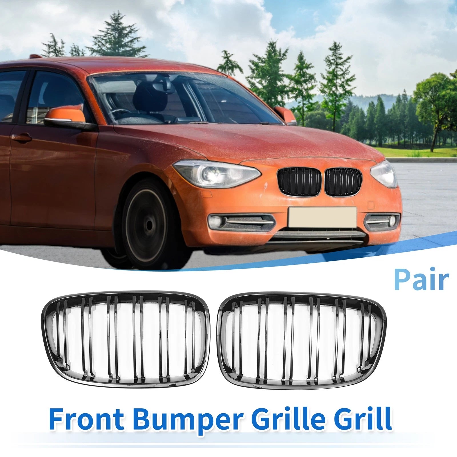 Front Upper Bumper Grille Grill Double Slat Replacement for BMW 1 Series F20 (2011–2014)