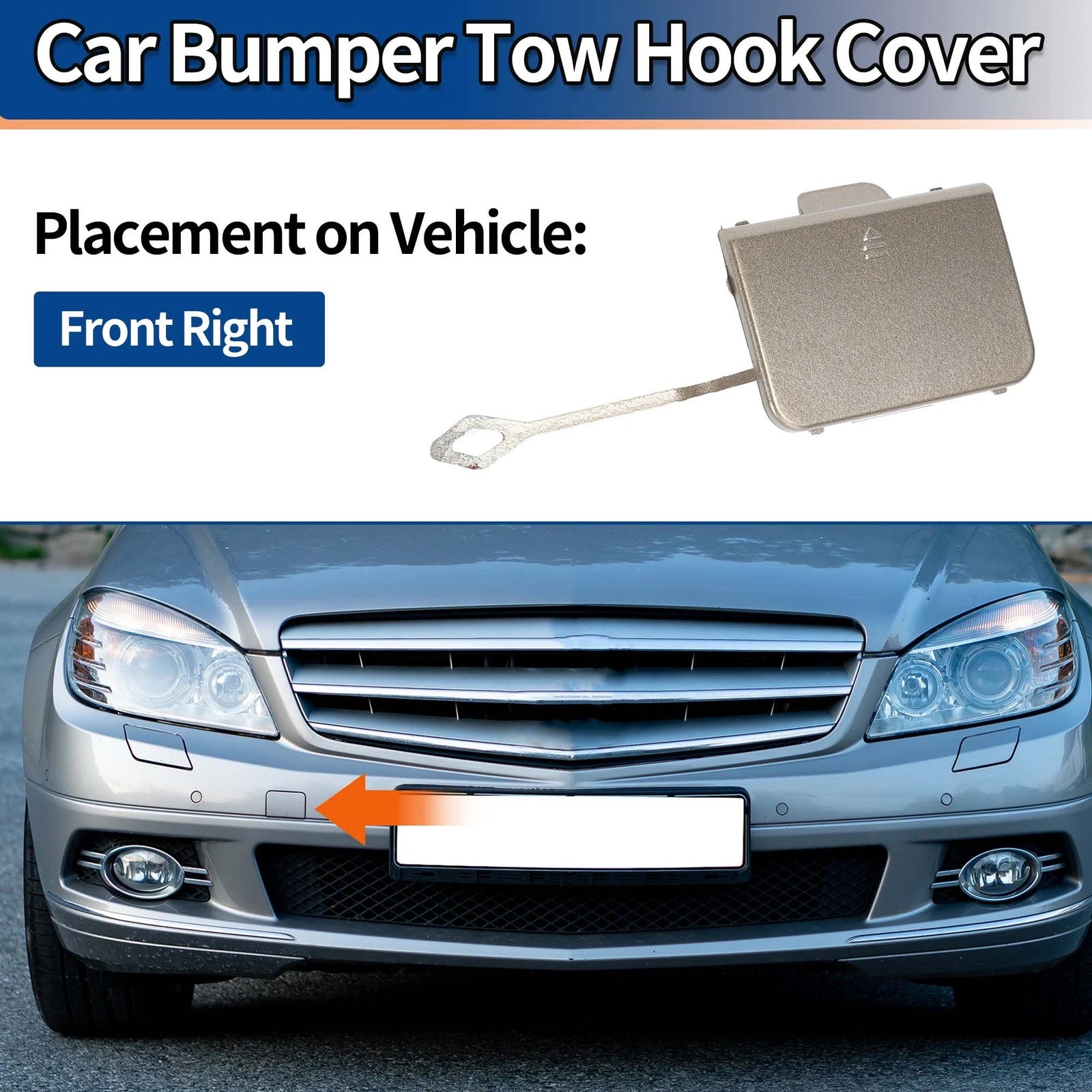 Tow Hook Cover Front Bumper Replacement for Mercedes-Benz C-Class Sedan (2015–2021)