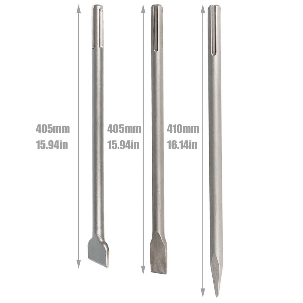 Set of 3 SDS Max Bits for Long-Point, Scaling, Flat Chisel (16")