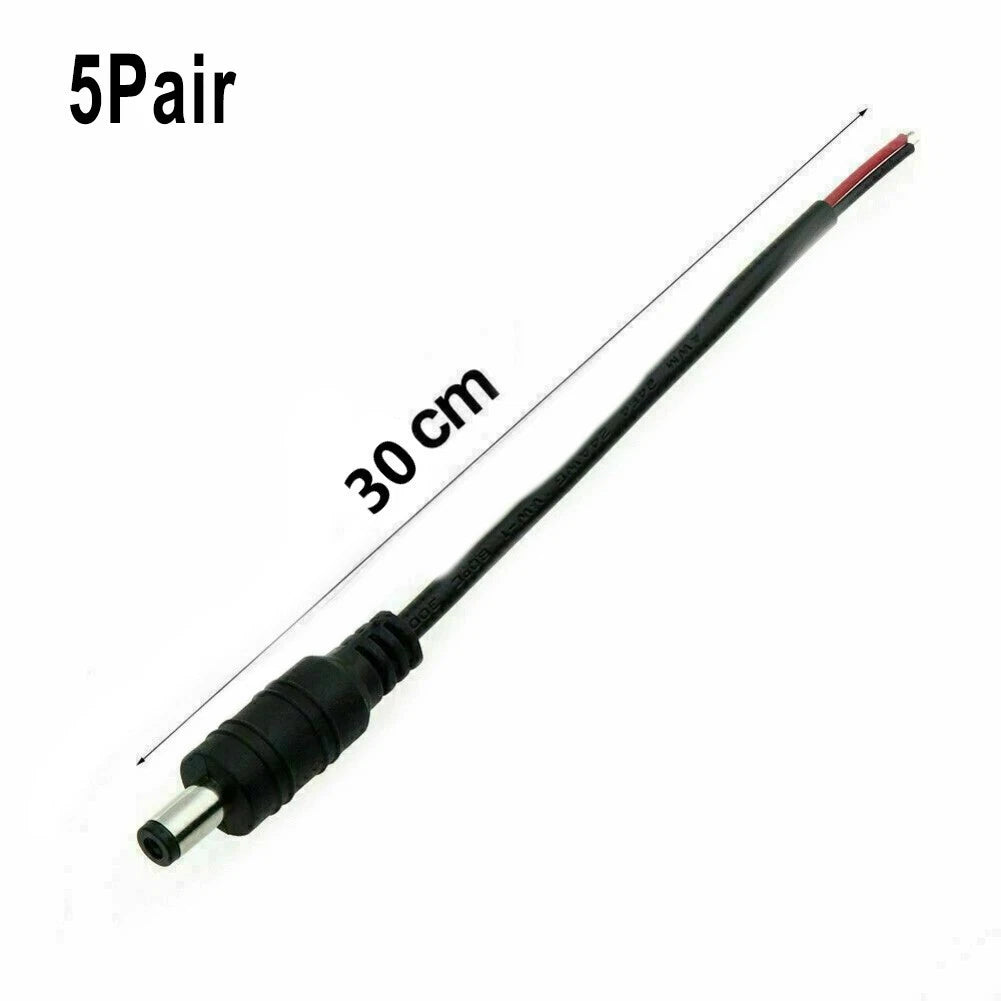 Set of 5 Connector Cables for DC Power Socket 12V 22AWG