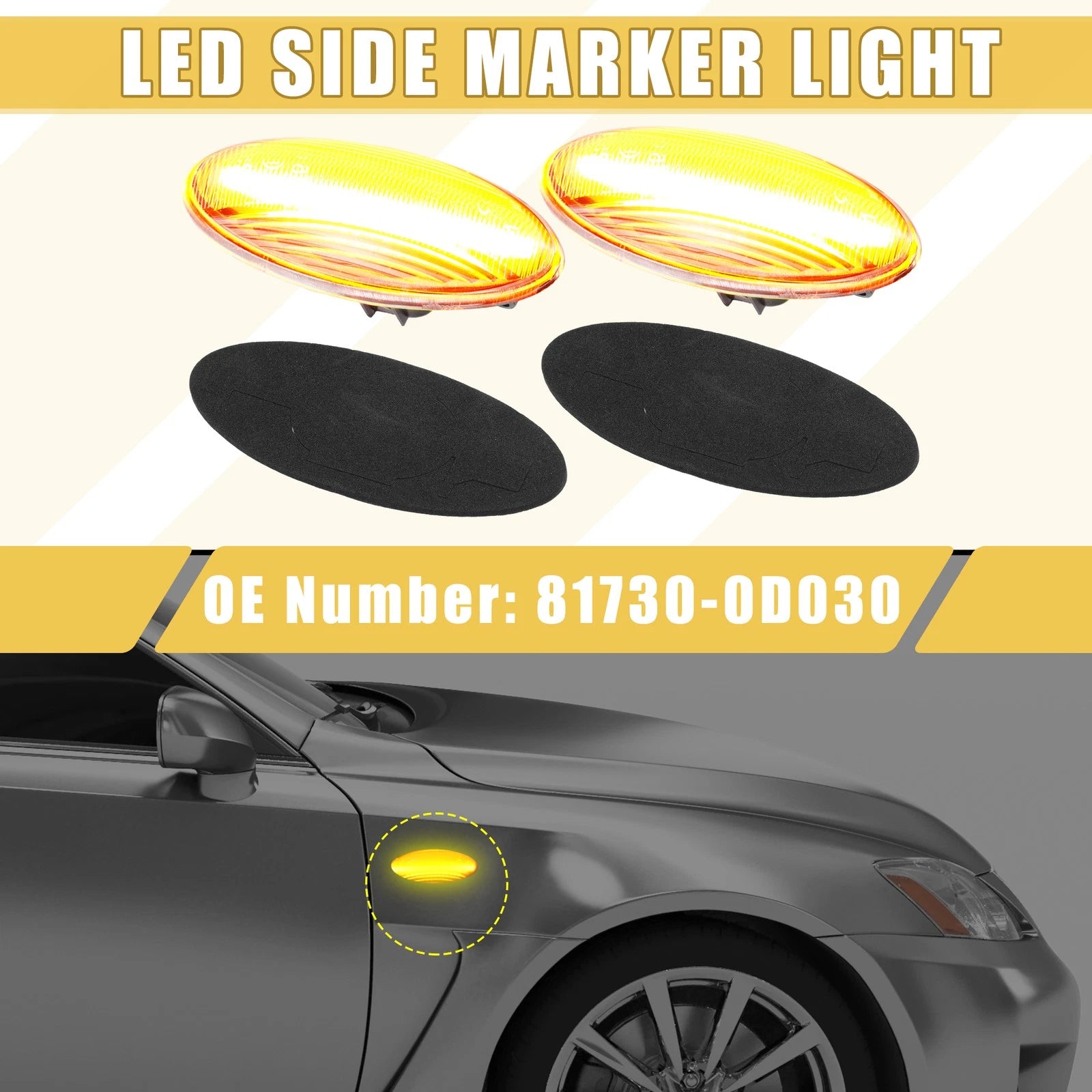 Front LED Side Marker Light for Toyota Yaris Clear Amber (2012–2019)