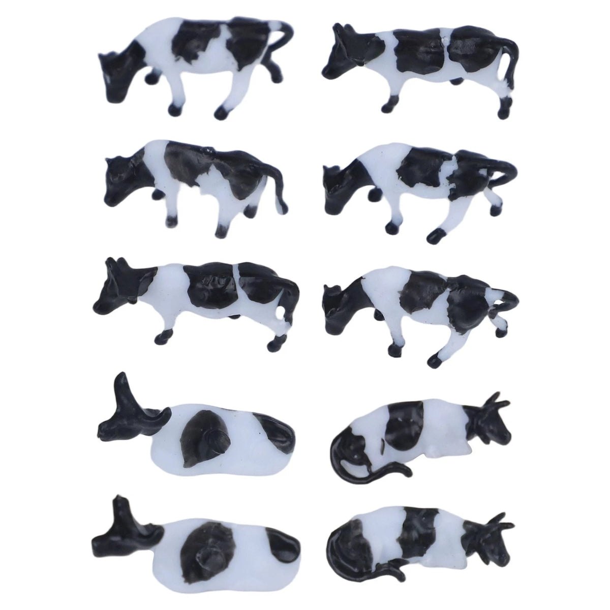 10pc Black & White Cow Set for Model Railway (HO/OO Gauge)