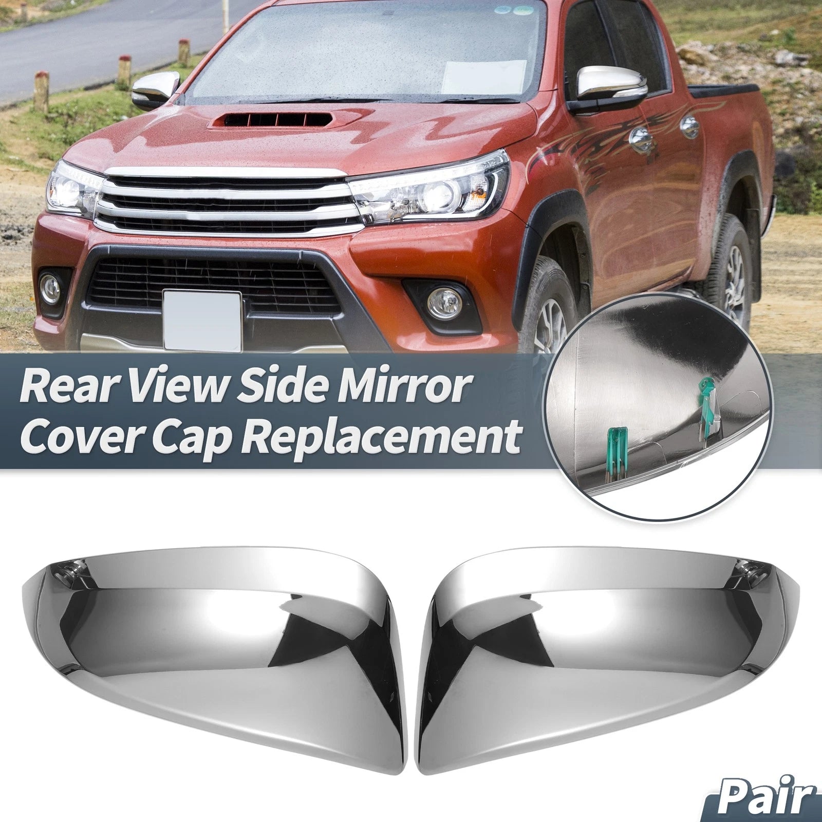 Rearview Mirror Cover Cap Chrome Plated for Toyota Hilux (2015–2020)