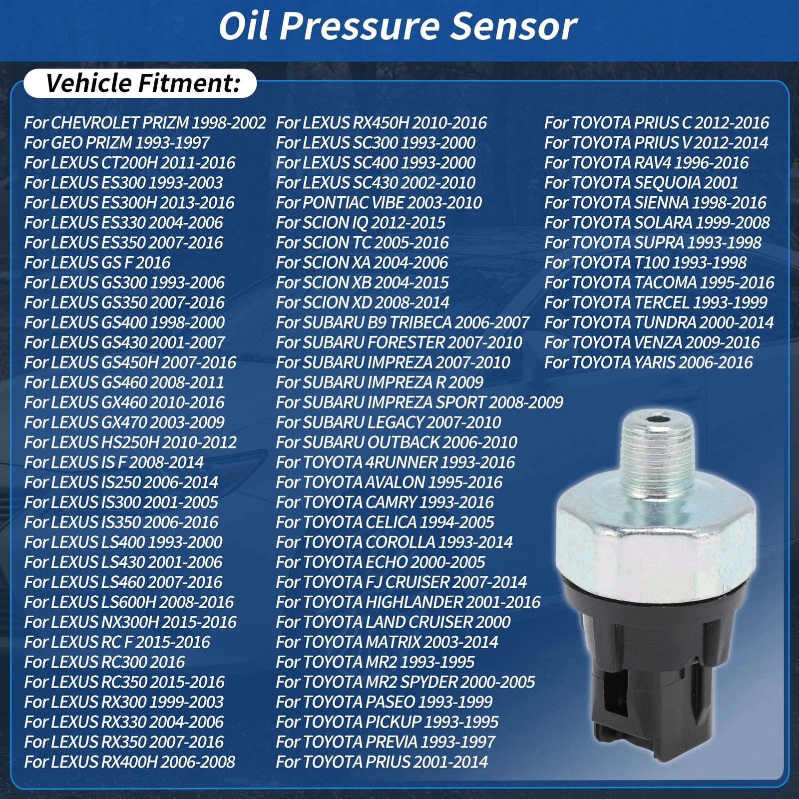 Oil Pressure Sensor Replacement for Toyota RAV4 Sequoia Sienna 4Runner Corolla (1998–2024)