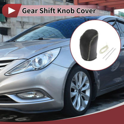 Gear Shift Knob Cover for Hyundai Sonata Black Beige Faux Leather (2011–2020)