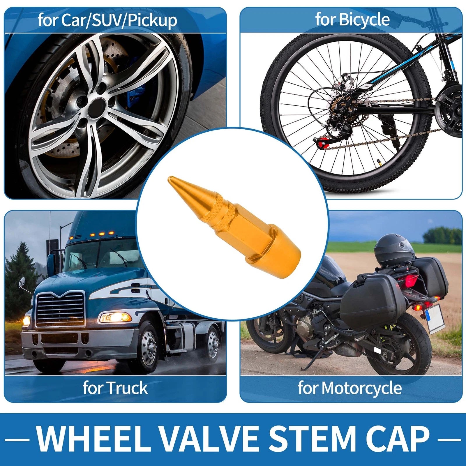 Valve Stem Caps 45mm Replacement for Car SUV Bike RV Wheel (4 Pack)
