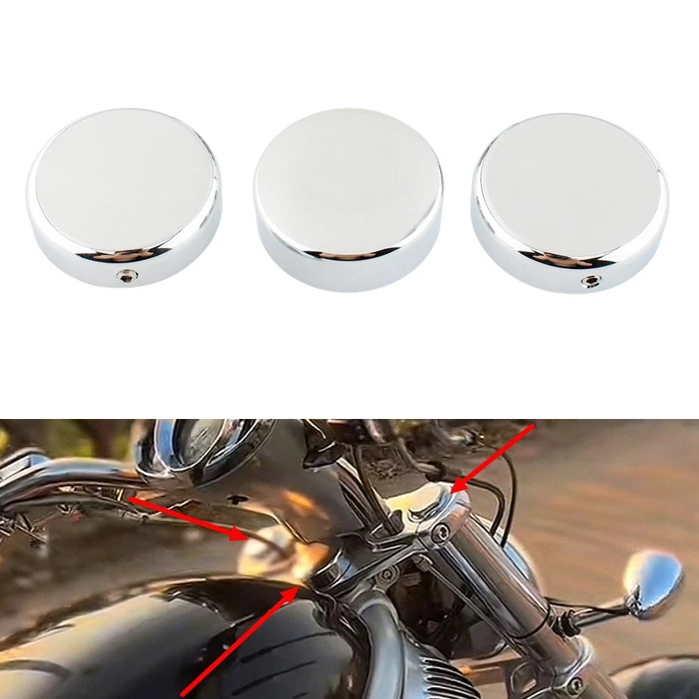 3pcs Chrome Top Fork Tube Stem Nut for Harley V-Rod Night Rod Special (2007–2011)
