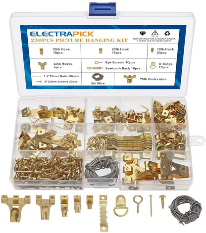 230x Stainless Steel Picture Hangers Hooks Photo Frame Hanging Kit