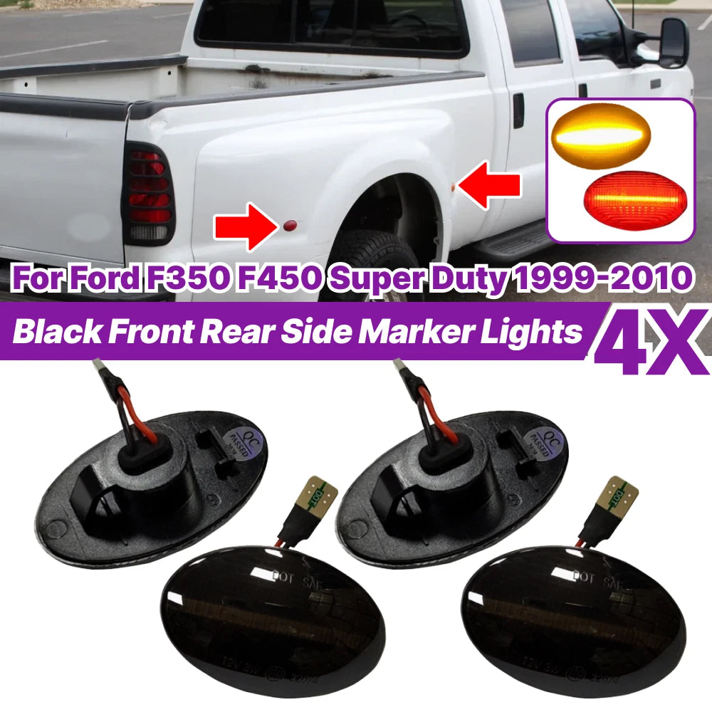 Set of 4 Black Front Rear Side Marker Lights for Ford F350 F450 Super Duty (1999–2010)
