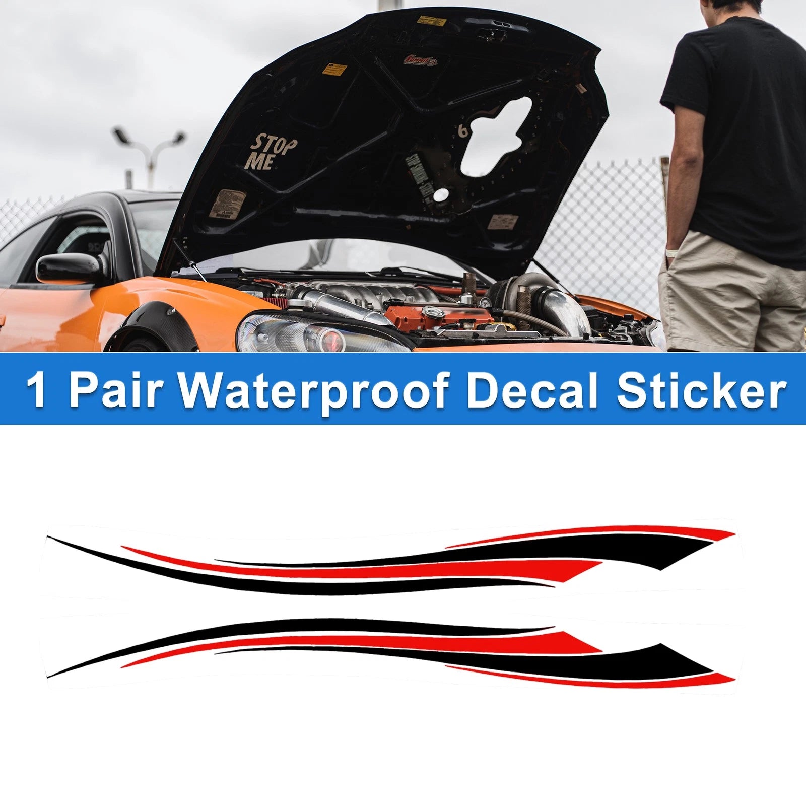 1 Pair Four-Wave Stripes Pattern Car Bumper Sticker Decal for Universal (180cm)