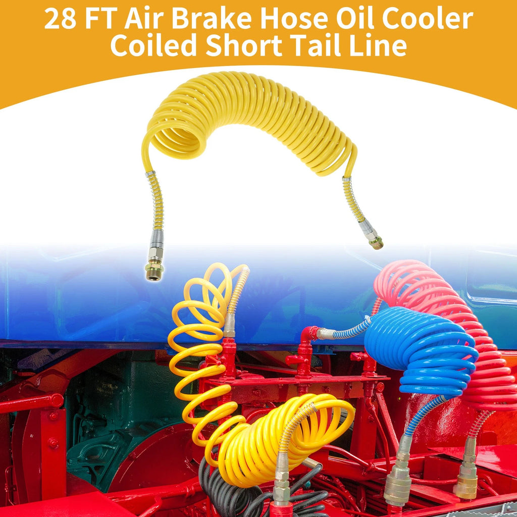 28FT Air Brake Hose for (Coiled, Yellow)