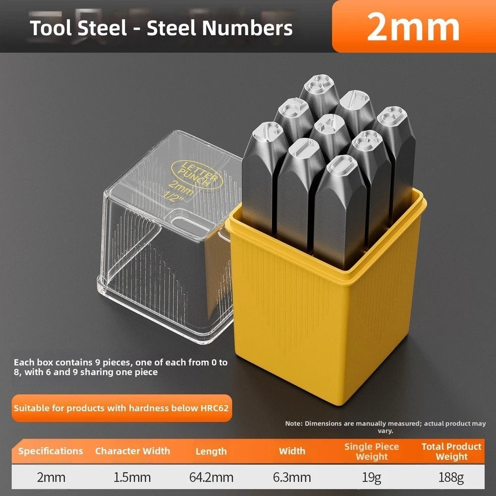 Industrial Steel Stamp Set Alphabet & Numeric 0-8 (1.5mm to 5mm)