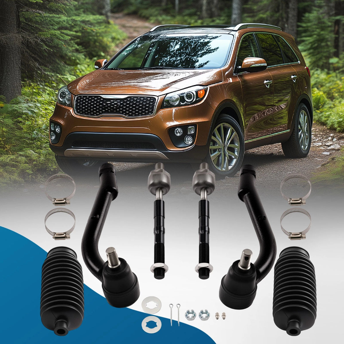 Front Outer Inner Tie Rod End for Hyundai Santa Fe (2007–2012), Kia Sorento (2011–2013)