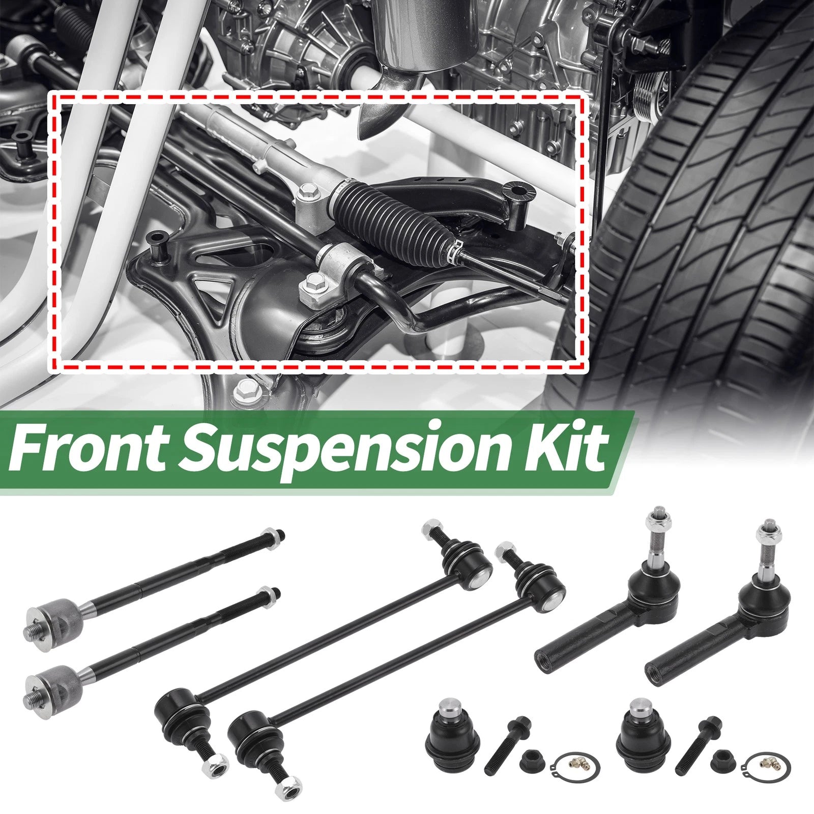 8 Pcs Front Suspension Kit Tie Rod Ends Sway Bar Link for Dodge (2005–2015)