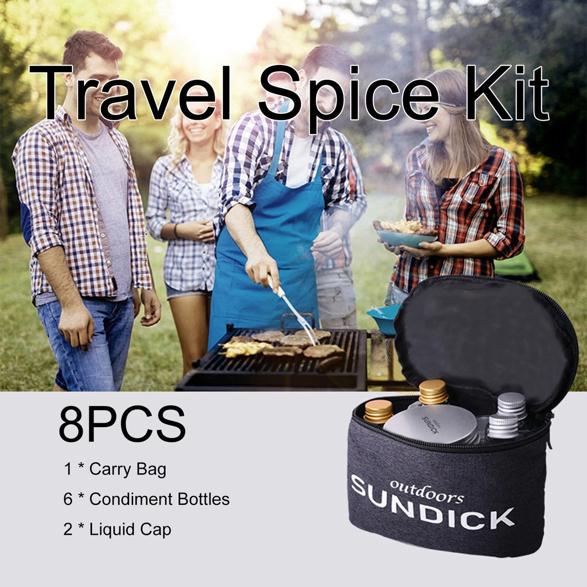 Set of 8 Spice Bottles for Outdoor Adventures