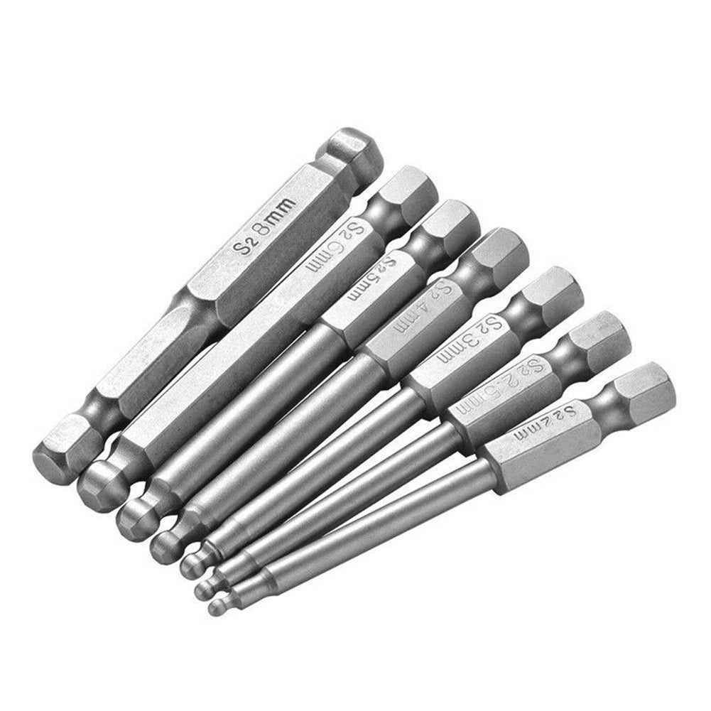 7pc Hex Ball Long Bit Set for Manual Electric Screwdrivers