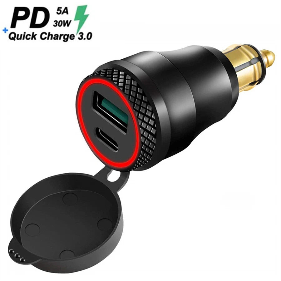 Type C + USB Power Socket Charger for BMW Motorcycle (DIN Plug Adapter)