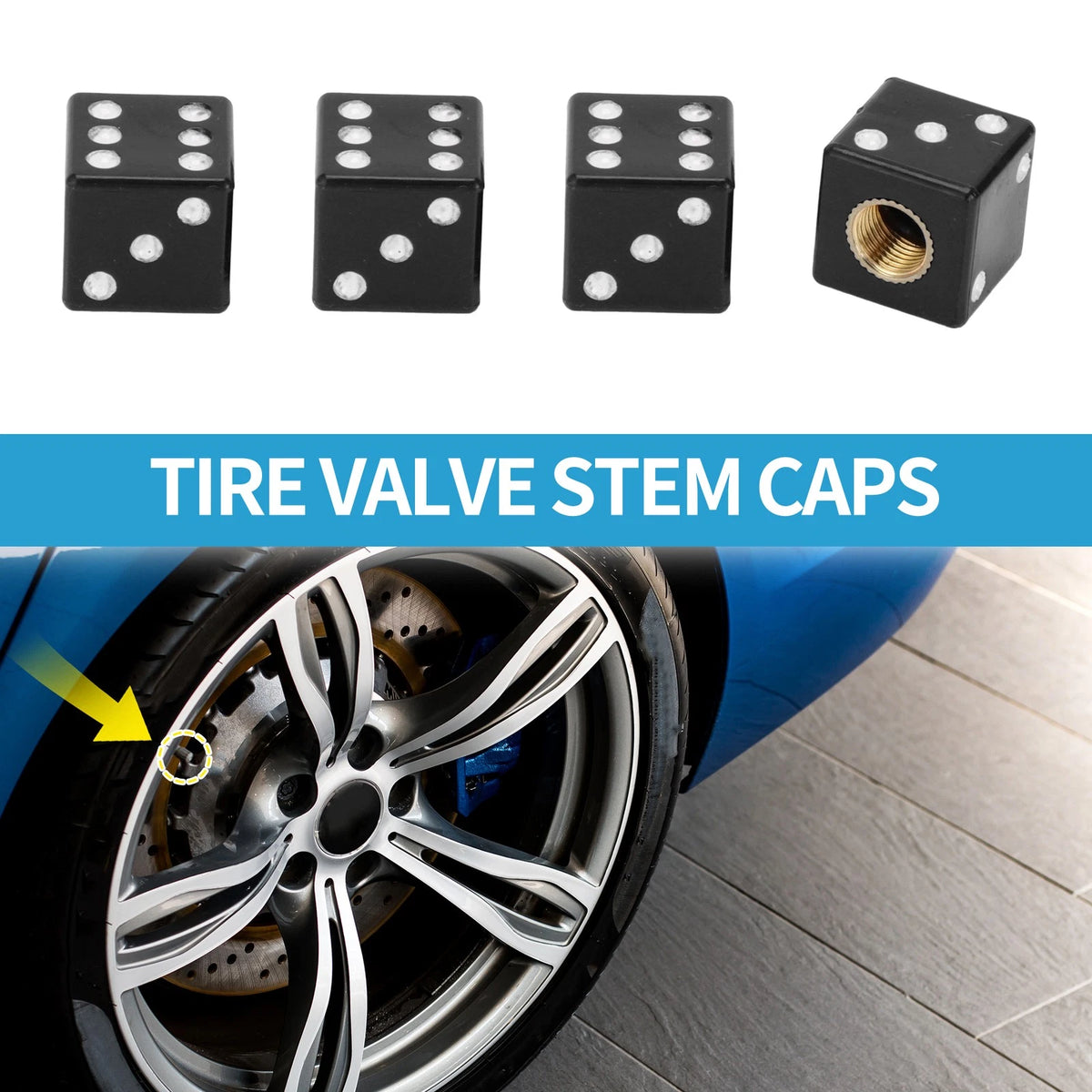Valve Stem Caps 15x15MM Black Replacement for Car SUV Bike RV (4-Pack)