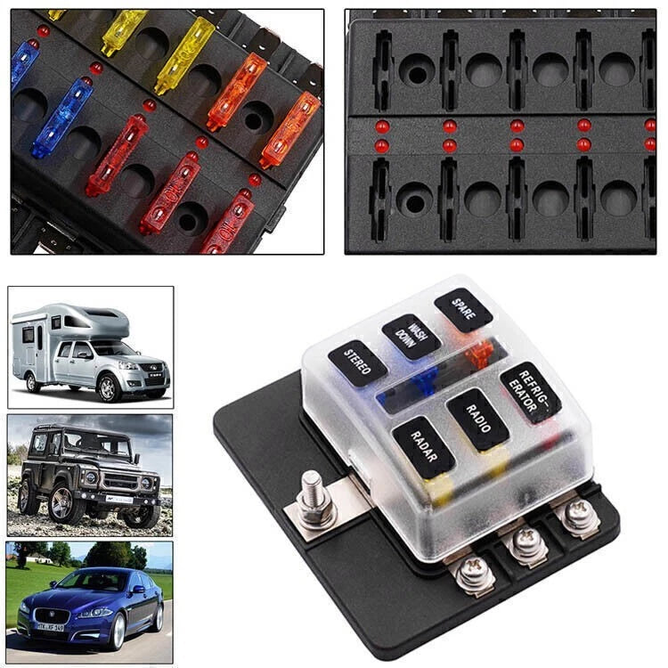 6-Way Blade Fuse Box with LED Indicator for Universal Applications (Car/Marine)