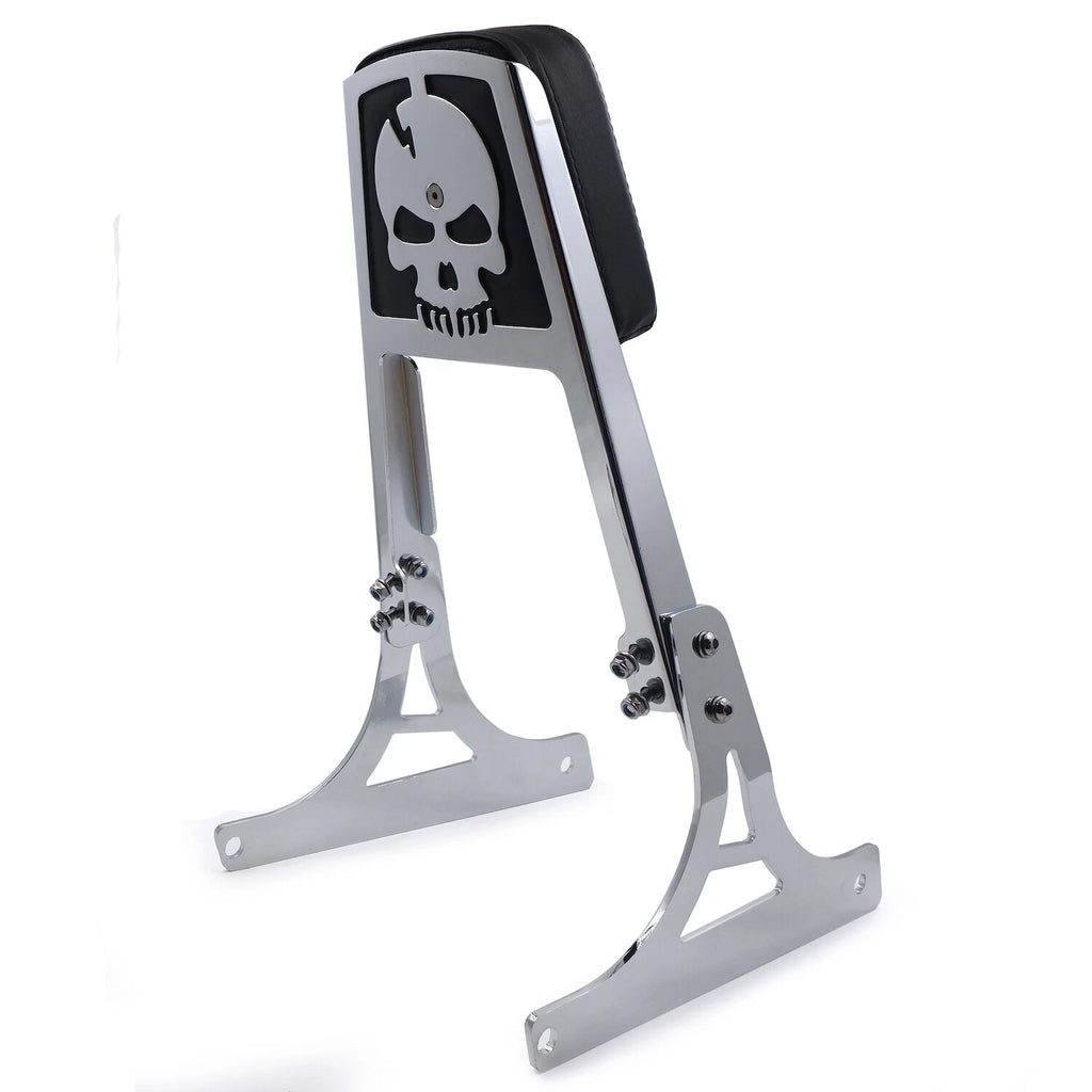 Chrome Skull Backrest Sissy Bar Leather Pad for Softail FLSTSC FXST FXSTB FXSTS (2000–2017)