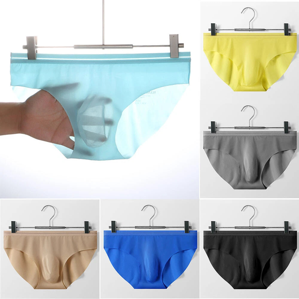 Set of 4 Men's Ice Silk Underwear Briefs T-back Soft Pouch Panties
