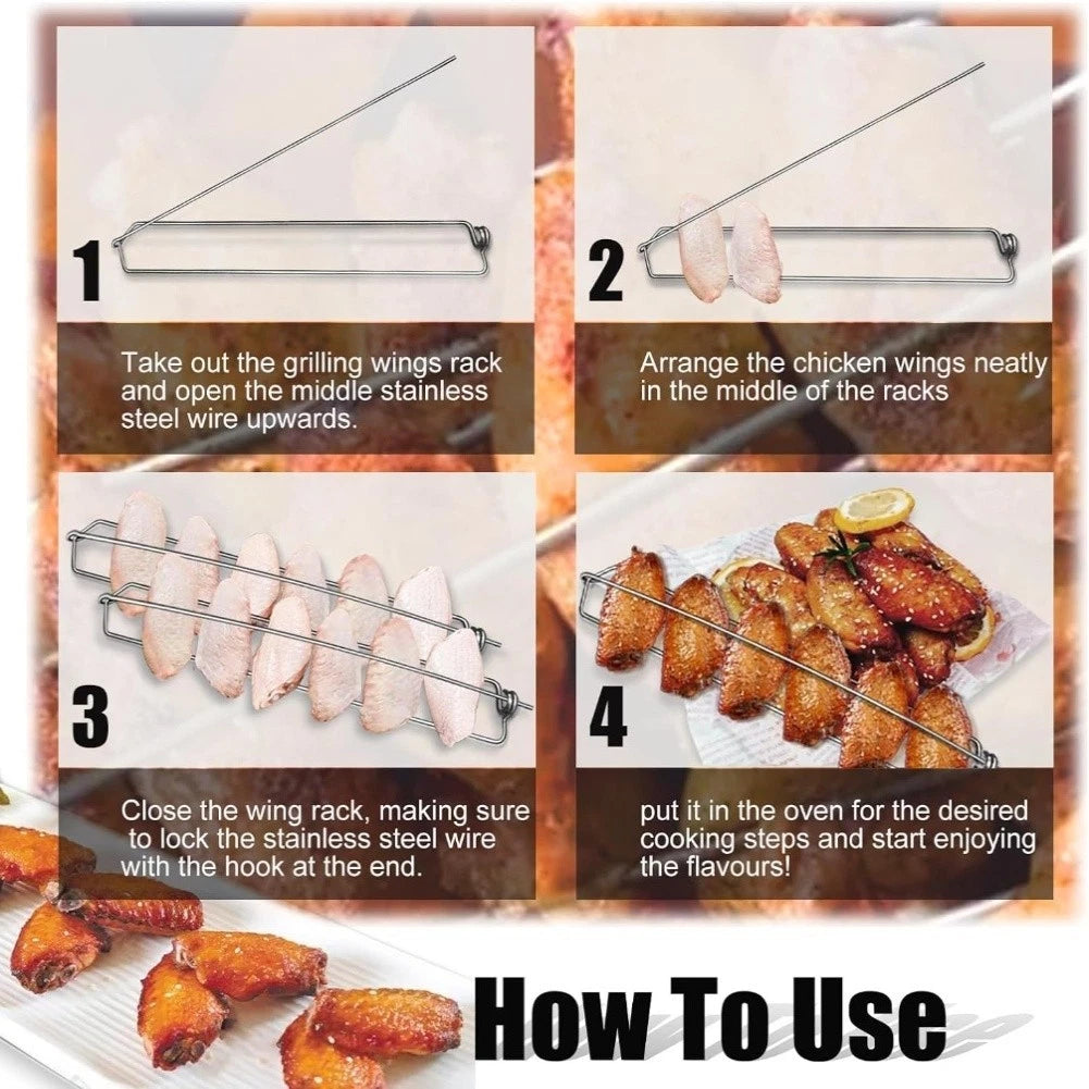 Stainless Steel Chicken Wing Rack for BBQ Grill (Consistent Results)