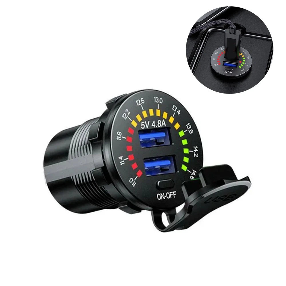 Dual USB Fast Charger with LED Voltmeter for Boat SUV ATV (4.8A)