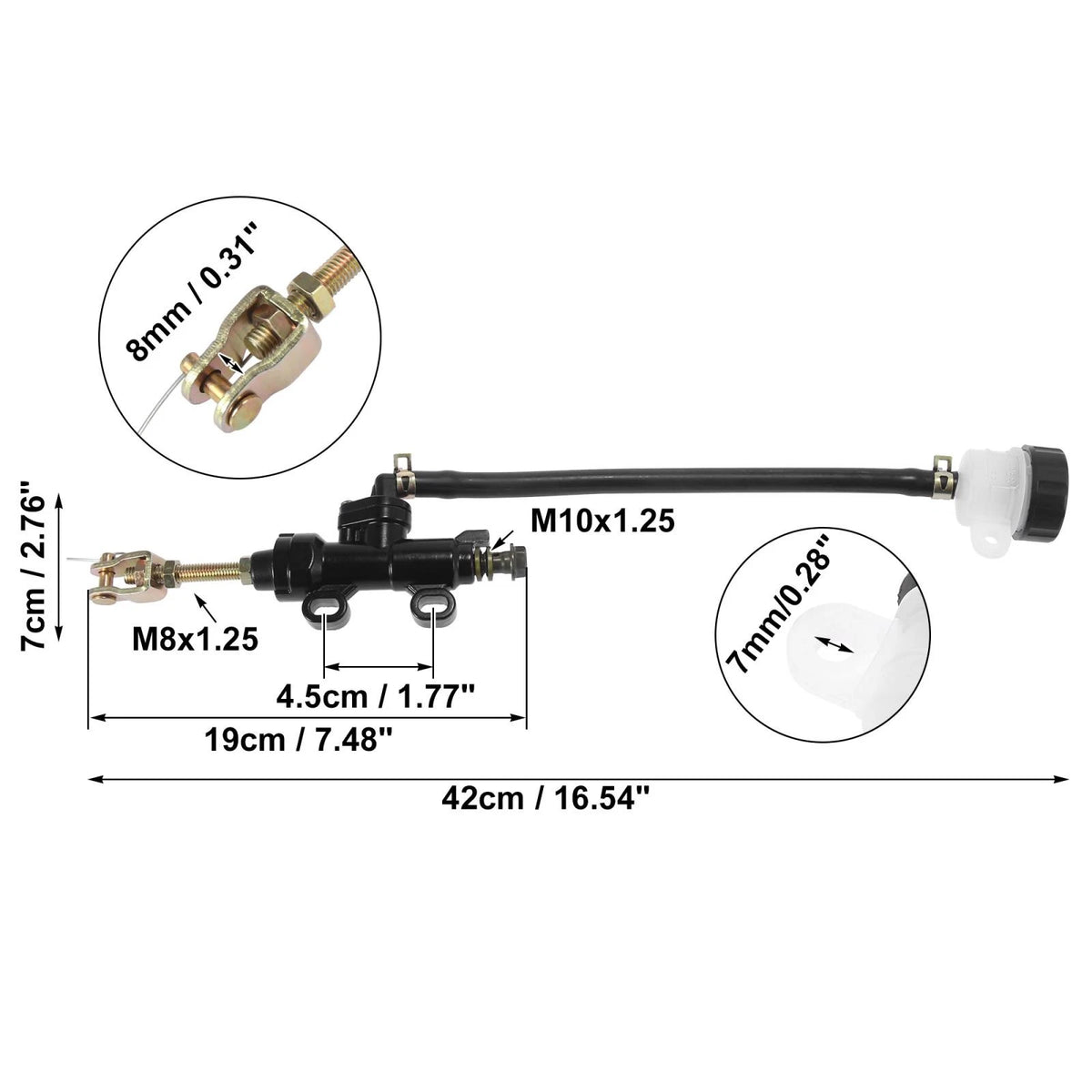 Rear Brake Master Cylinder Pump with Reservoir for Motorcycle Dirt Bike (Black)