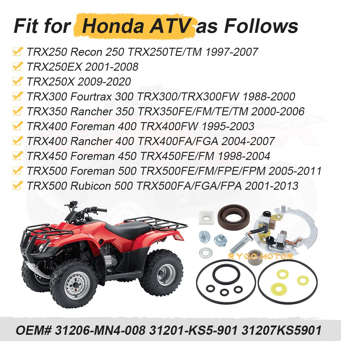Starter Brush Holder Repair Kit for Honda Foreman 500, Rubicon 500 TRX (2001–2013)
