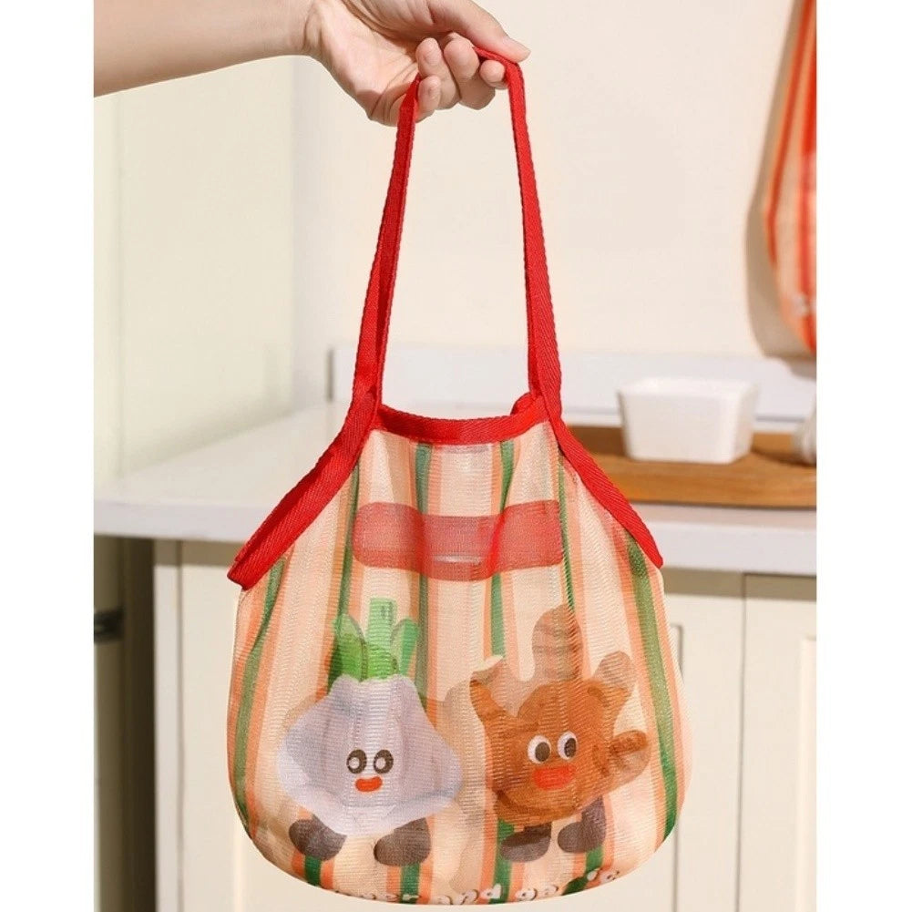 Polyester Mesh Bag for Scallions Garlic Fruits Seasonings Storage