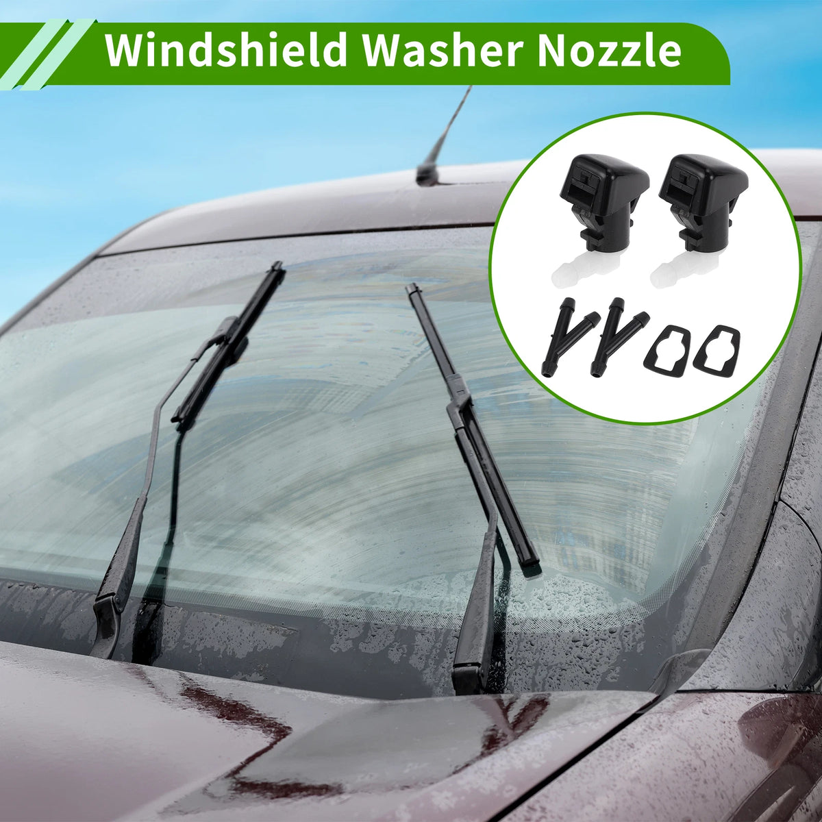 Windshield Washer Nozzle Set of 2 with Y Hose Connector for Ford Edge (2011–2015)