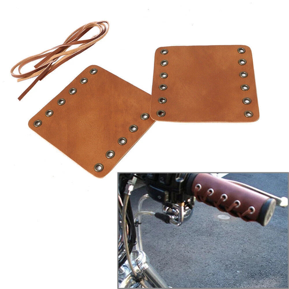 2 Pcs Leather Hand Grips Covers for Harley Cafe Racer