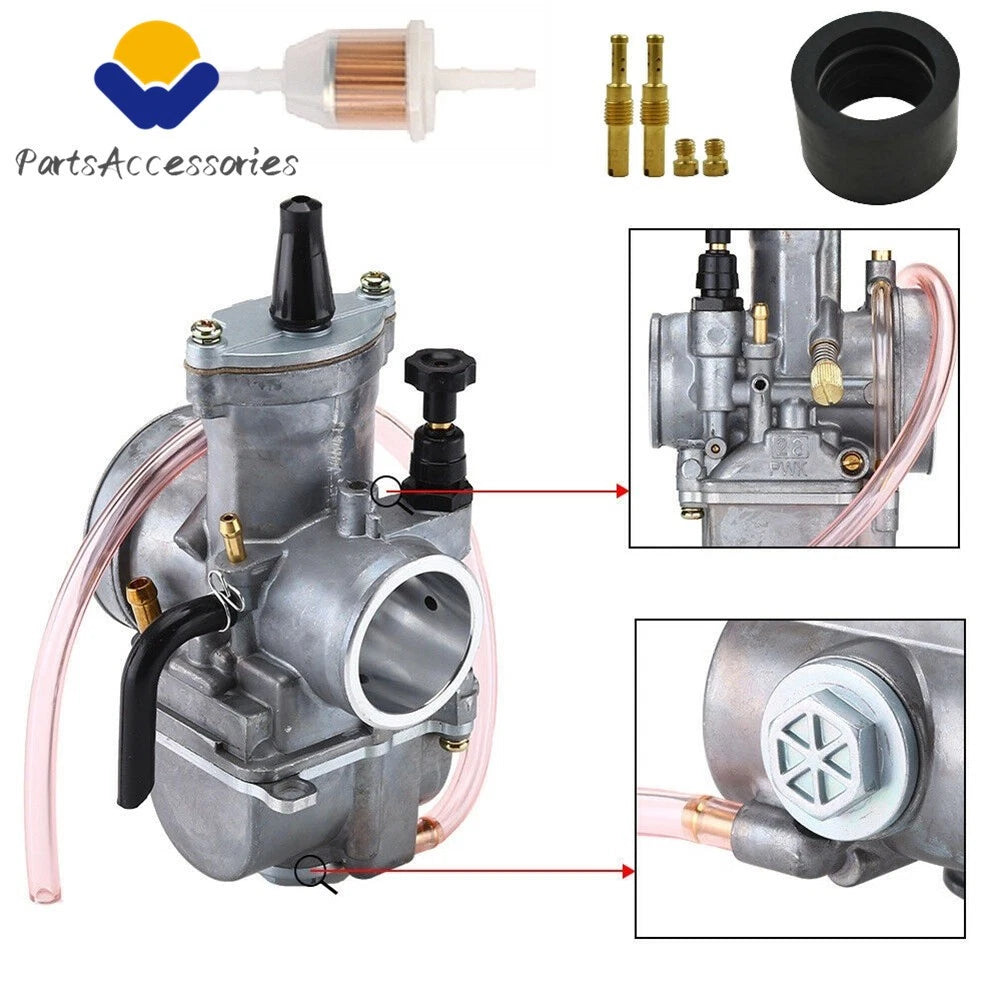 PWK28 Carburetor & Throttle Cable Set + Air Filter for Kawasaki KX80 KX100 KX125 (1990–2006)
