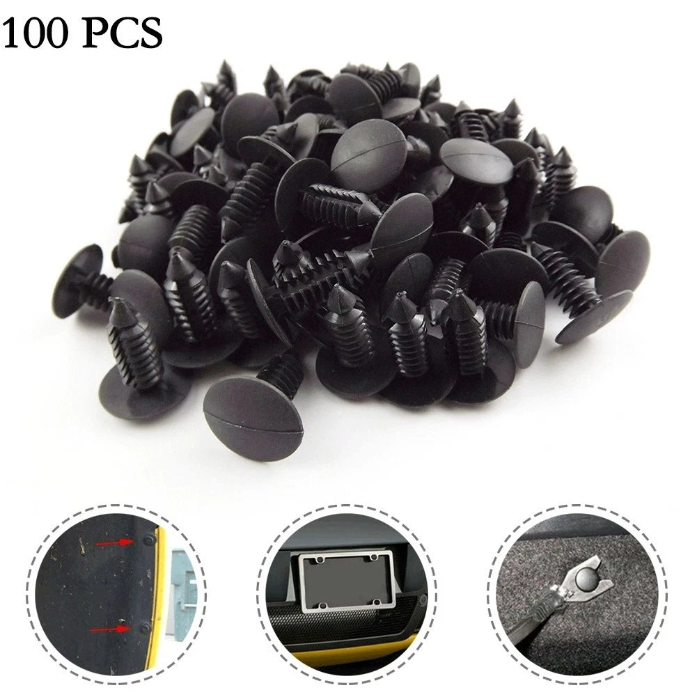 100 Bumper Clips Auto Car Plastic Rivets Fastener Fender Push Pin For 8mm Hole