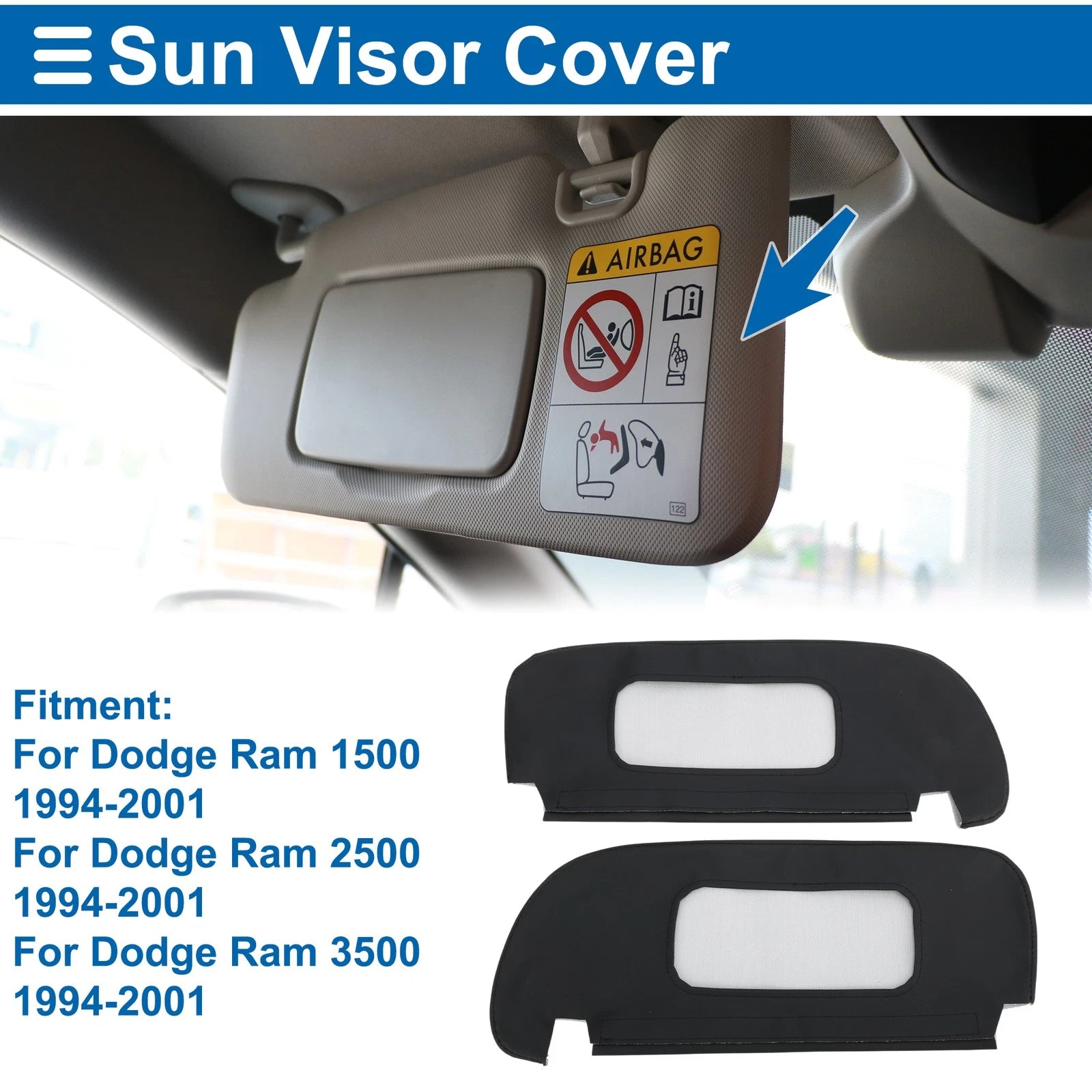 Sun Visor Cover Replacement for Dodge Ram 1500 (1994–2001) Left Right Black