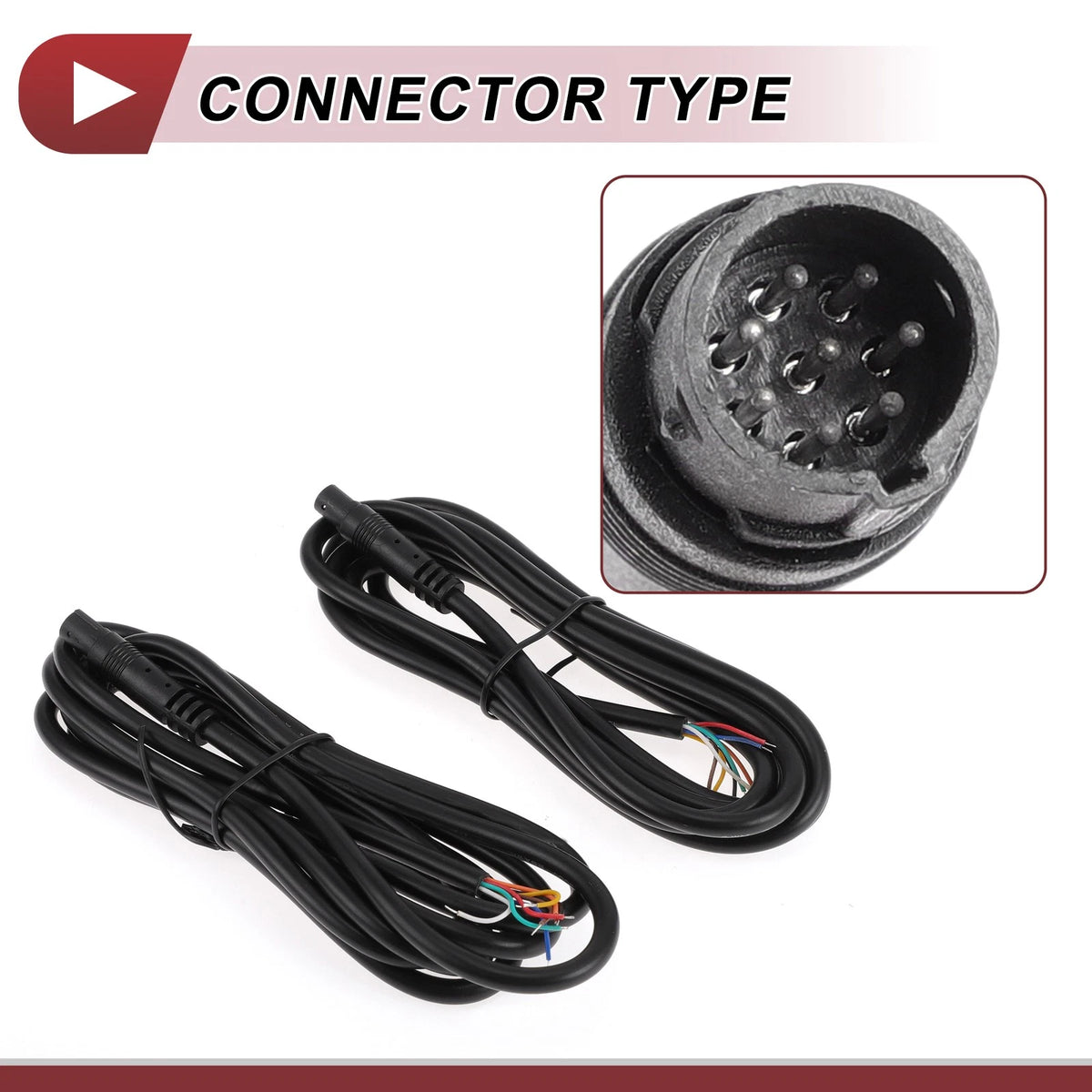 Set of 2 Reverse Rear View Parking Camera Video Cables 1.8m 8Pin Black