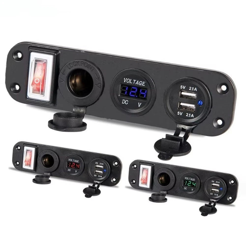 Dual USB Socket Panel with Voltmeter for Automotive Applications (12V)