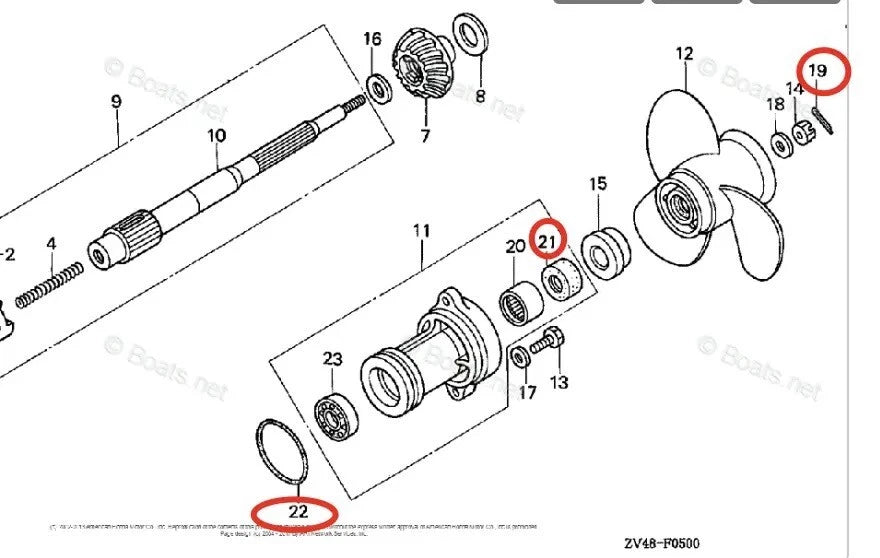 Lower Unit Seal Kit for Honda 8/9.9/10/15/20HP (91252-ZW9-003, 91351-ZV4-003)
