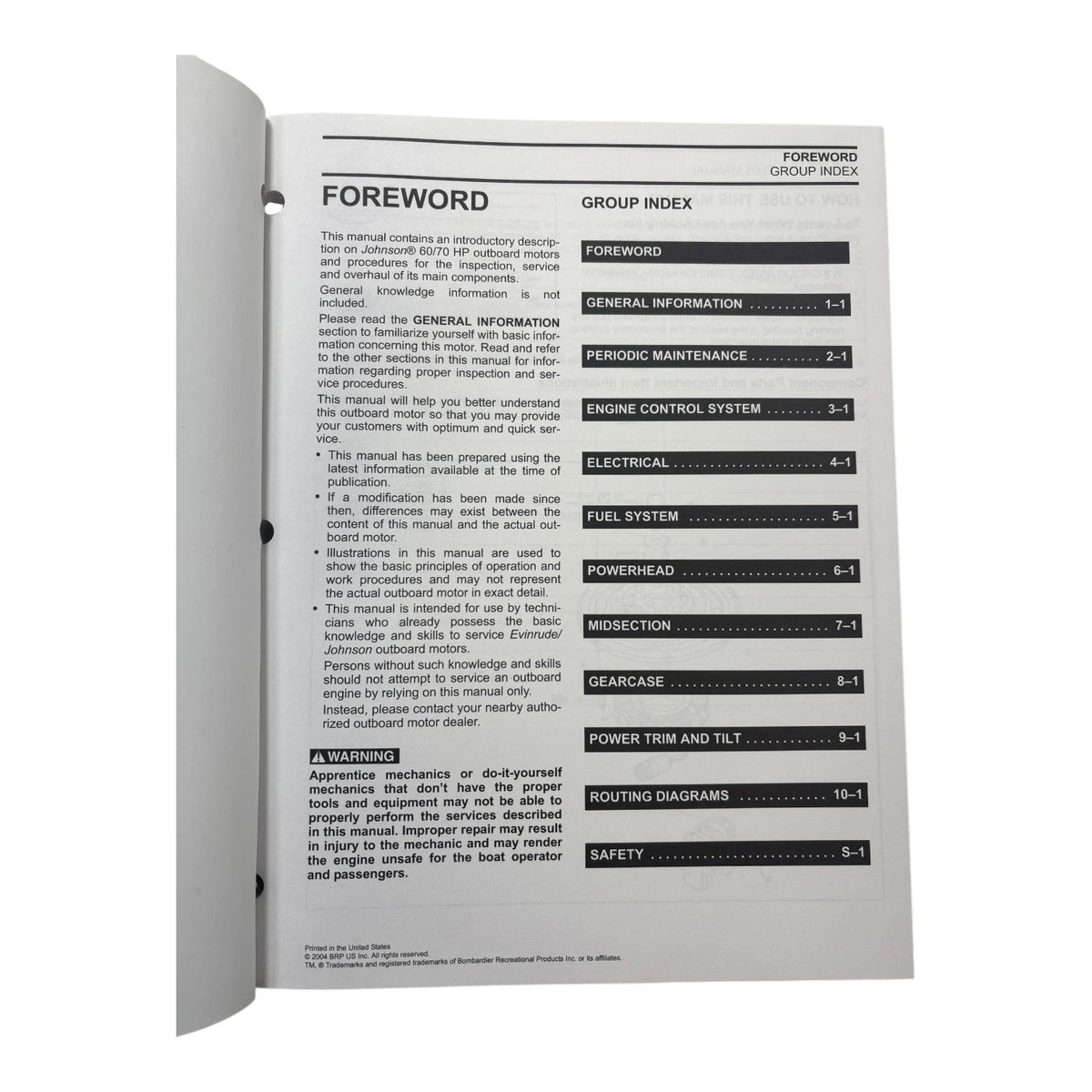 Service Manual for Evinrude Johnson 60/70 HP SO 4 Stroke (2005) 5005996