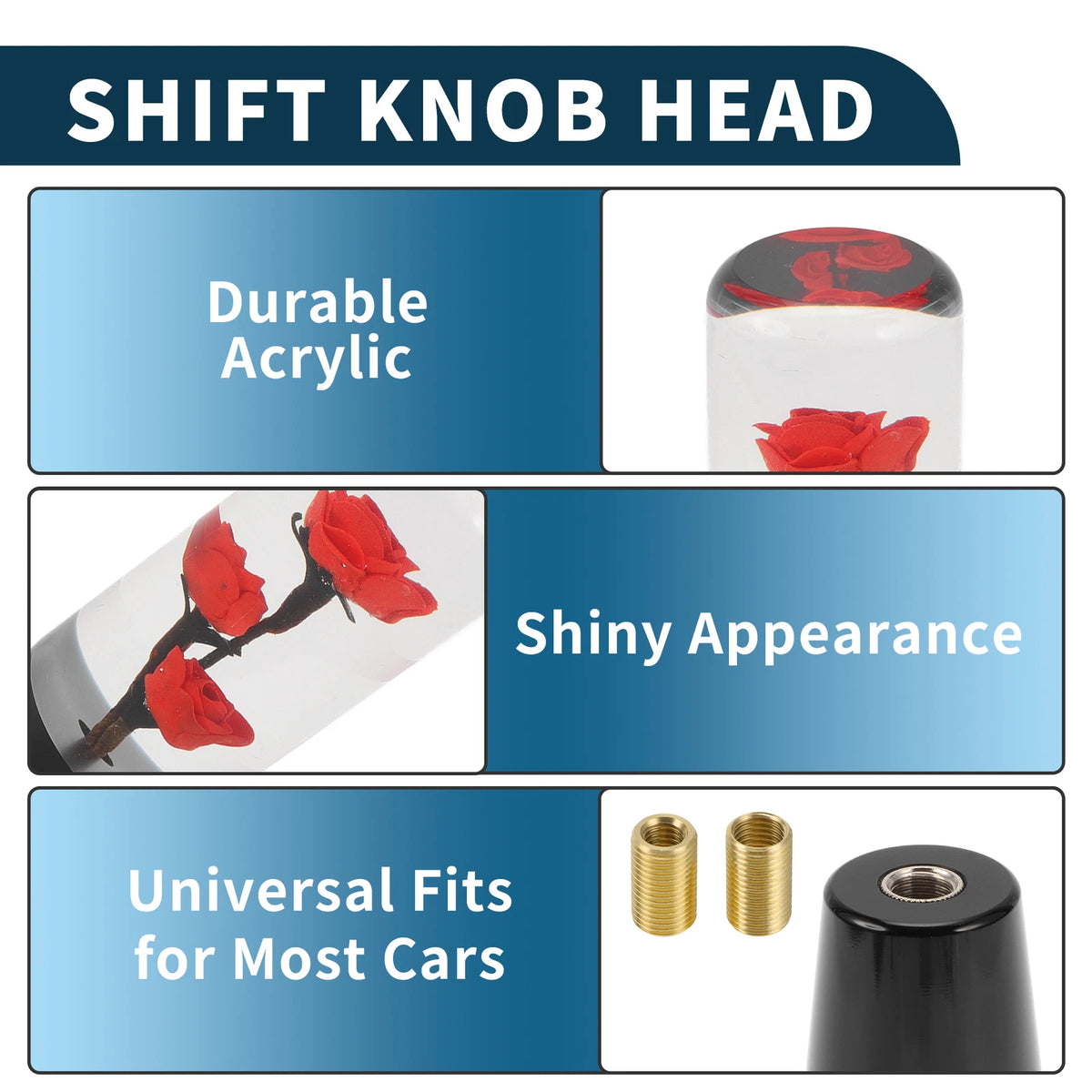 Set of 1 Gear Shift Knob with 2 Adapters for Universal Fit (15cm, Red)