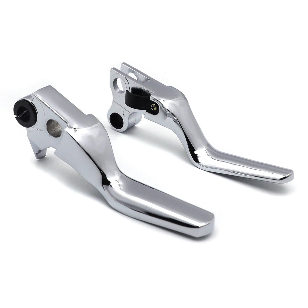 Chrome Smooth Shorty Wide Brake Levers for Harley XL/Dyna/Softail (1996–2014)