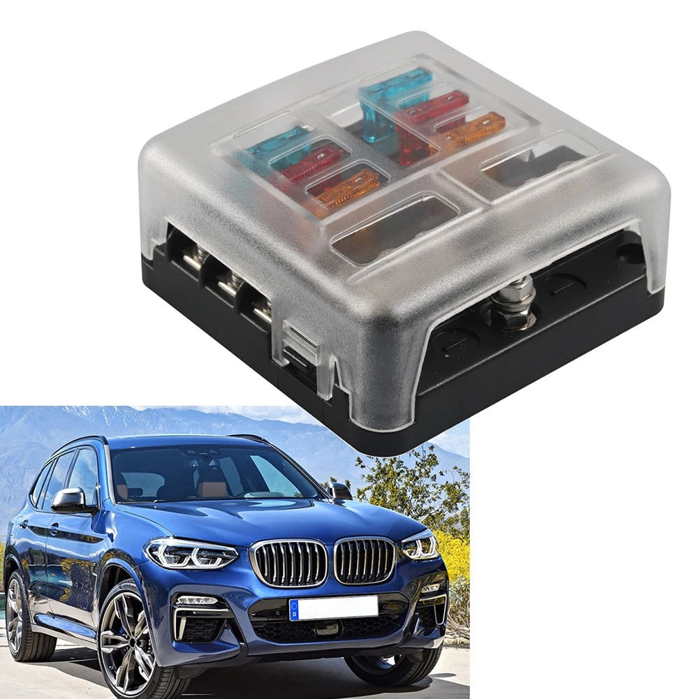 6 Way Fuse Box Holder Block for Car Boat Bus with Warning Light Protection