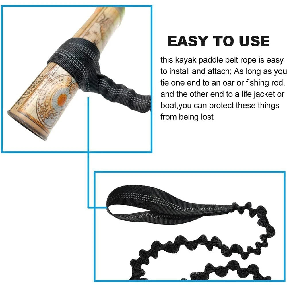 2X Kayak Paddle Leash with Carabiner 1m Black