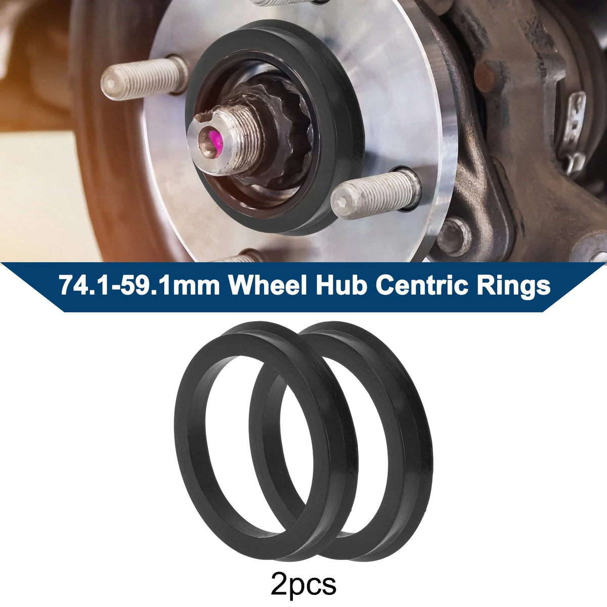 Set of 2 Wheel Hub Centric Rings for Car (OD 74.1mm ID 59.1mm) Black Polycarbonate