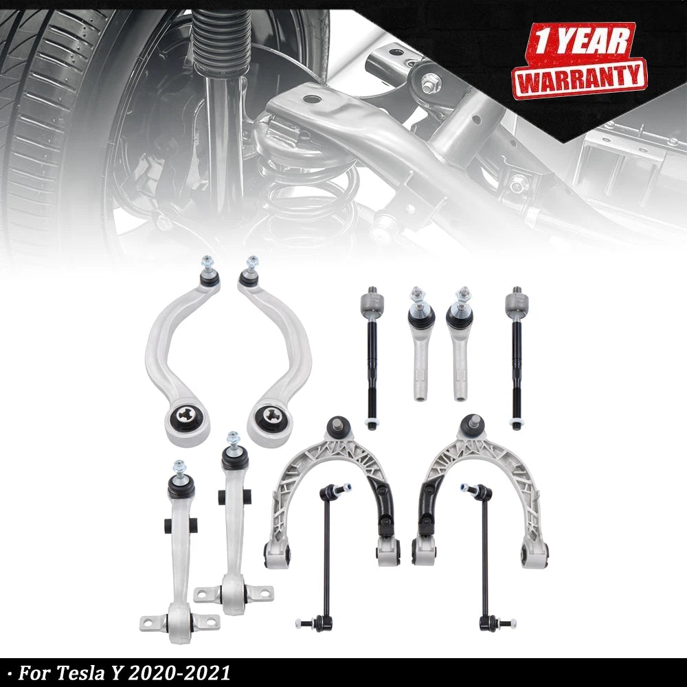 12x Front Control Arm & Stabilizer Bar Link & Tie Rod End for Tesla Y (2020–2021)