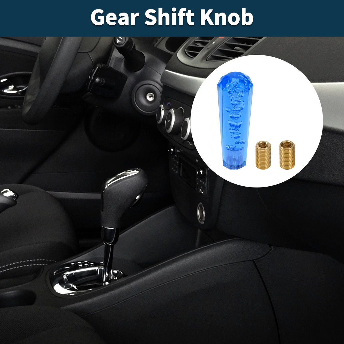 Set of 1 Gear Shifter Knob with 2 Adapters for Universal Fit (15cm)