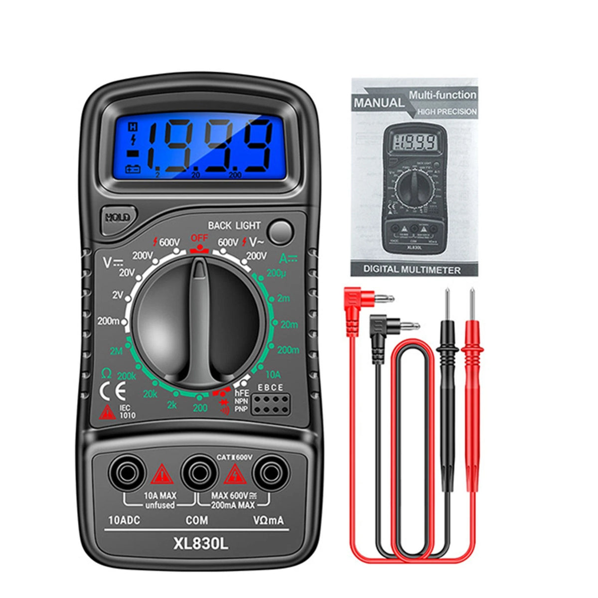 Digital Multimeter Voltmeter Ammeter Ohmmeter Tester with Leads