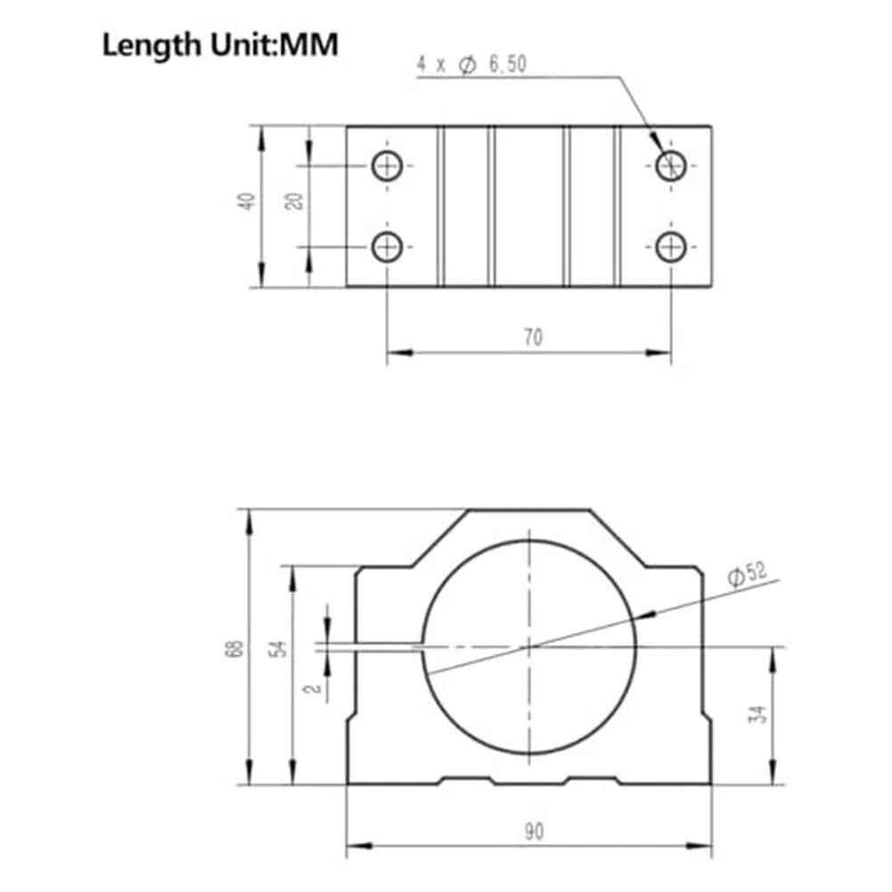 52mm CNC Bracket Fixture with Aluminum Clamp & 4 Mounting Screws