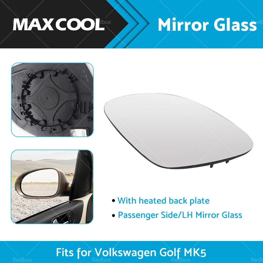 Left Passenger Side Heated Mirror Glass for VW Golf MK5 (2004–2008)