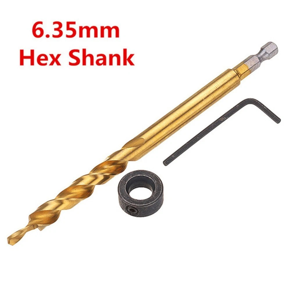 Hex Pocket Hole 3/8 Step Drill Bit Stop Collar Set for Woodworking